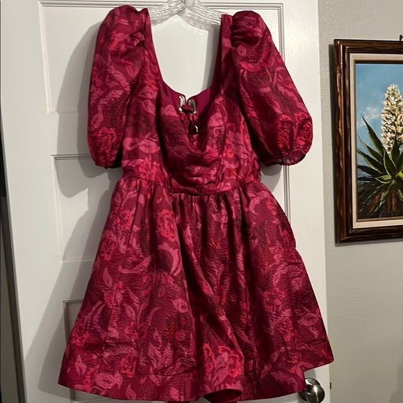 BHLDN Anthropologie Chloe Puff Sleeves and Square Neck Jacquard Mini Dress - Picture 2 of 4